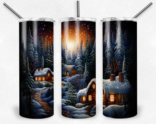 Winter Cabins Embroidered Design