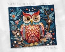 Load image into Gallery viewer, Fall Owl and Flowers Embroidered Design