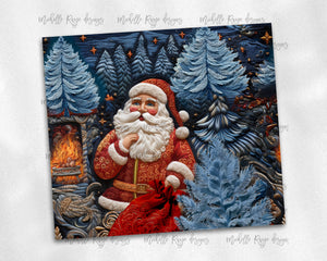Santa and Blue Trees Embroidered Design