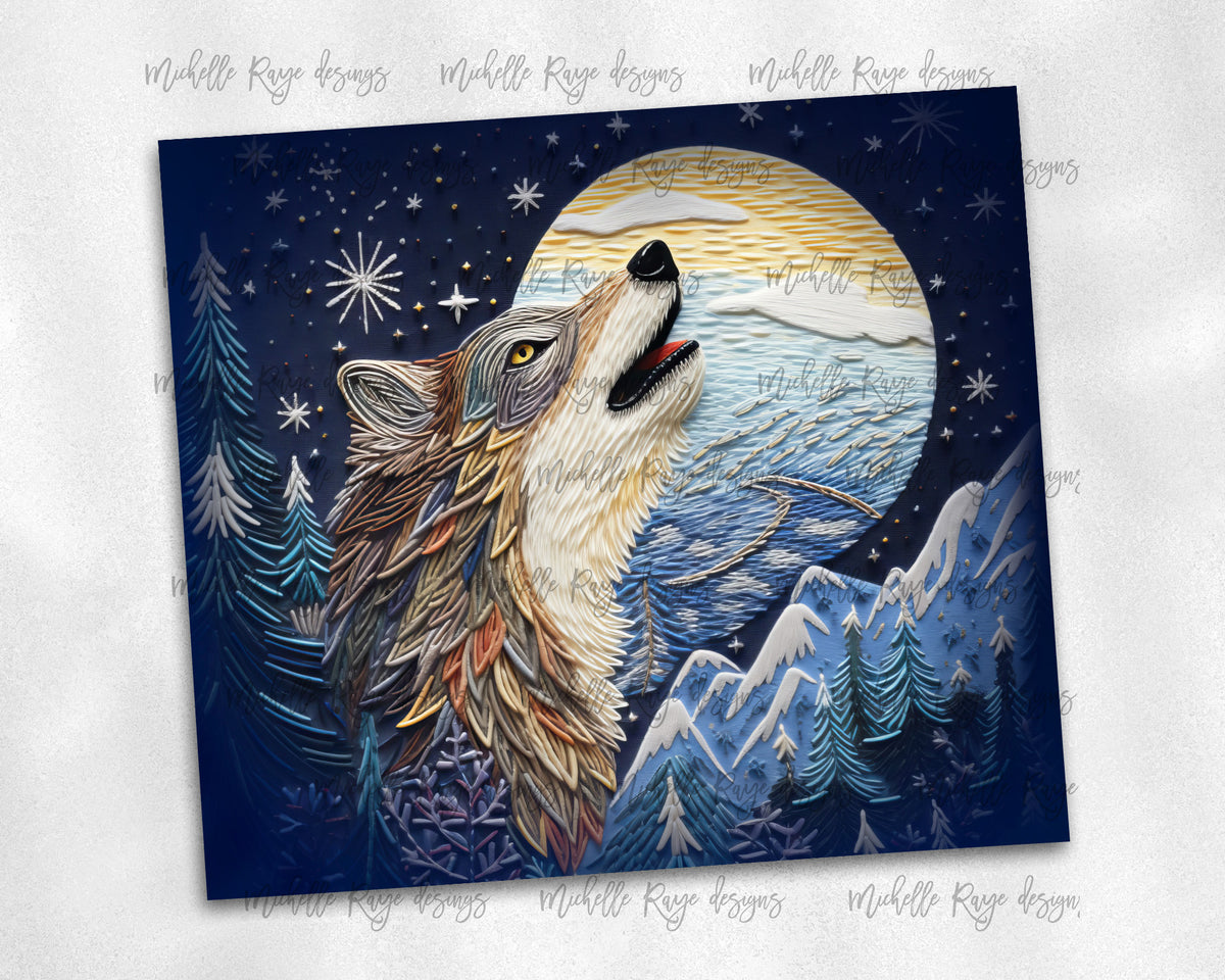 Wolf howling at the moon embroidered design – Michelle Raye Designs