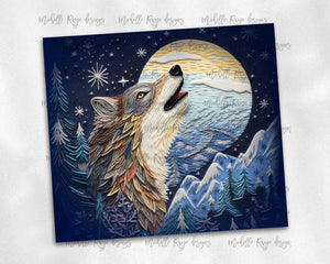 Wolf howling at the moon embroidered design