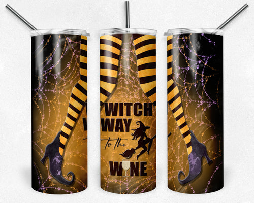 Witch Way to the Wine Halloween Witch Tumbler Design