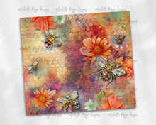 Load image into Gallery viewer, Jeweled Bees on Honeycomb  and Flowers Watercolor Design