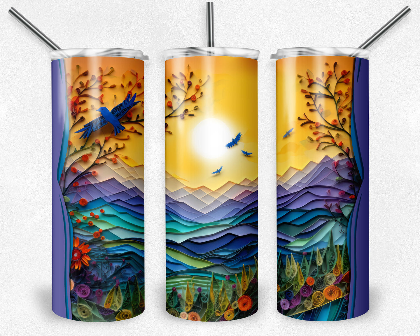 Birds and Mountains Quilled Design