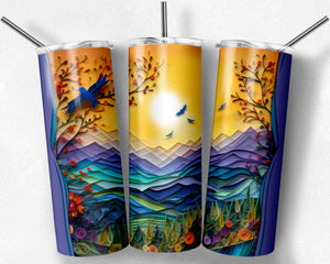 Birds and Mountains Quilled Design