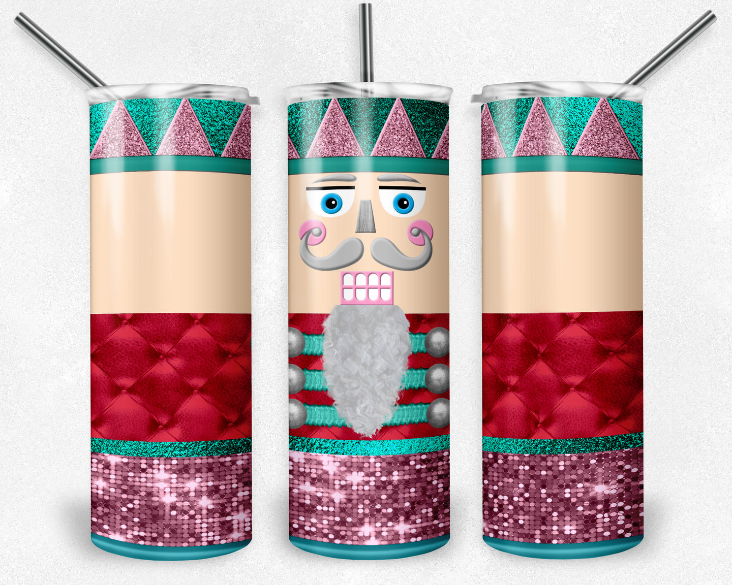 Christmas Nutcracker in Teal, Red, and Pink