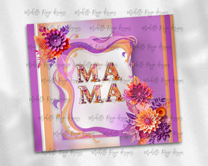 Paper Cut Flower Design with framed MAMA - Coral, Purple and Pink