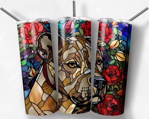Pitbull and Flowers Stained Glass