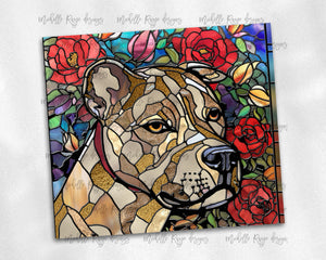 Pitbull and Flowers Stained Glass