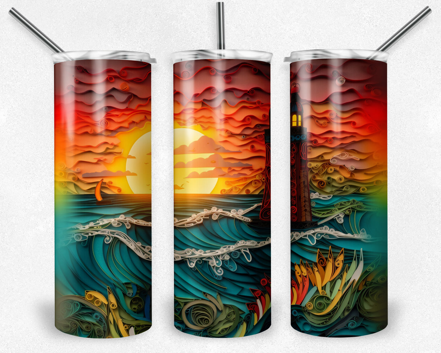 Beach scene with Lighthouse- quilled design
