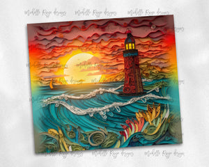 Beach scene with Lighthouse- quilled design