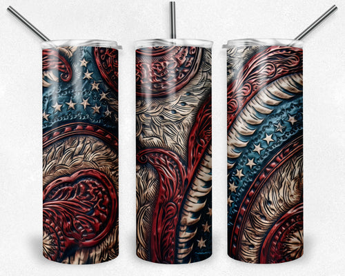 Red White and Blue Tooled Leather