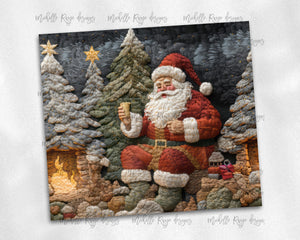 Santa by the Fireplace Embroidered Design