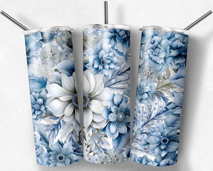 Silver and Blue antique winter flowers