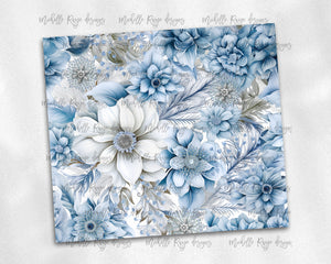 Silver and Blue antique winter flowers