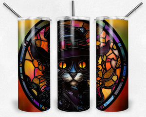 Halloween Black Cat Stained Glass Design