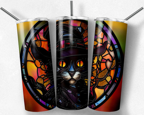 Halloween Black Cat Stained Glass Design