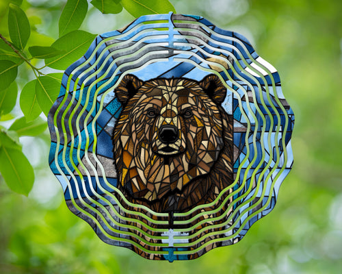 bear stained glass wind spinner design