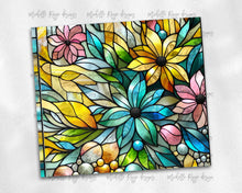 Load image into Gallery viewer, Stained glass pink blue and yellow flowers