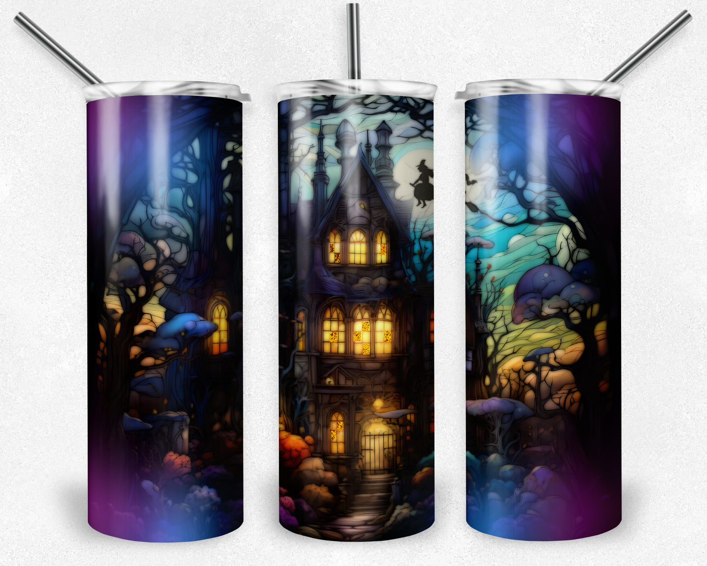 stained glass spooky haunted house
