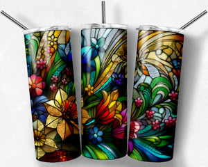 Stained glass bright spring flowers