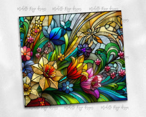 Stained glass bright spring flowers