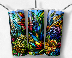 Stained glass periwinkle spring flowers