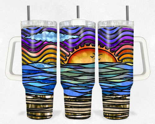 Beach Sunset Stained Glass Design 40 Ounce Tumbler Wrap