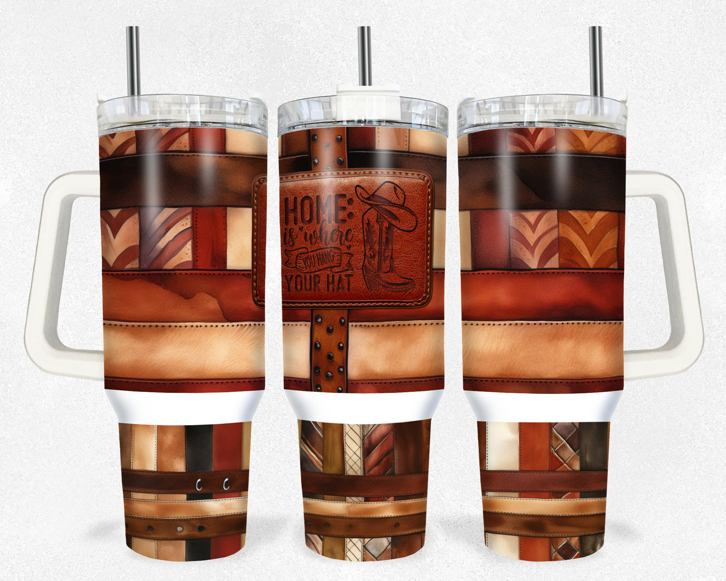 Home is where you hang your hat  Patched Leather 40 Ounce Tumbler Wrap