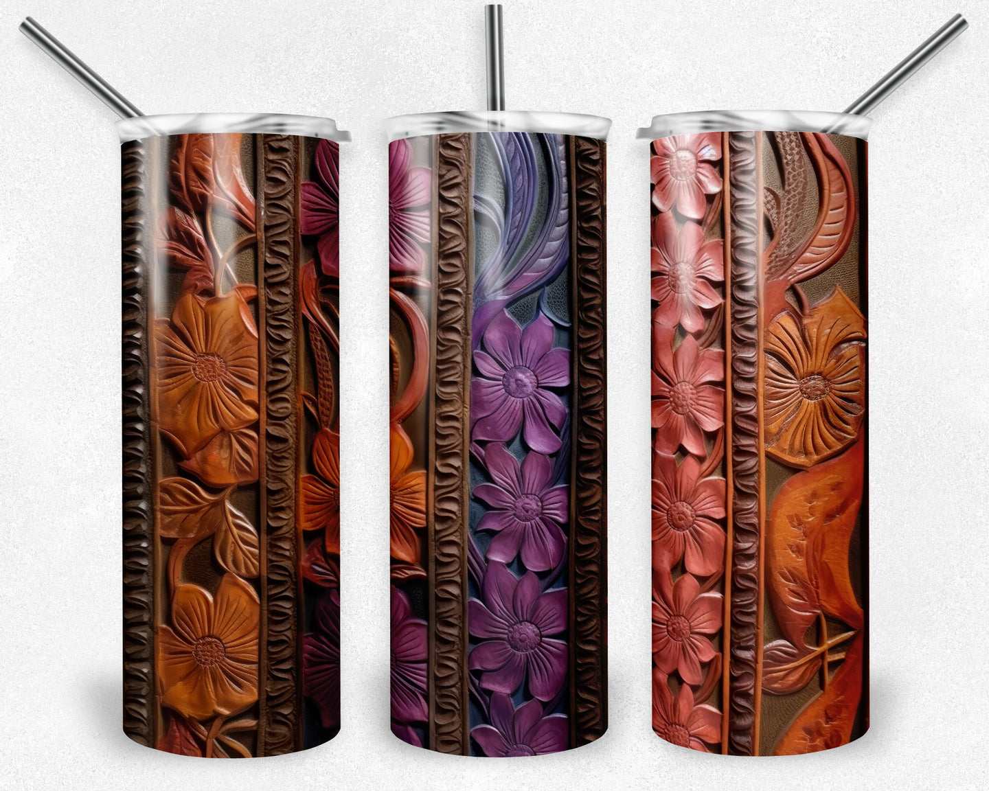 Wood and Flowers Tooled Leather Design