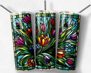 Stained glass spring tulips