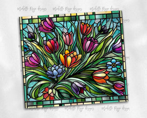 Stained glass spring tulips
