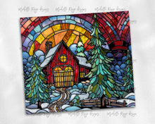 Load image into Gallery viewer, Winter Scene Red House Stained Glass