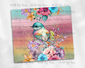 Bird and Flowers on Rainbow Wood
