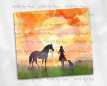 Load image into Gallery viewer, Watercolor Horse with Woman and Dog