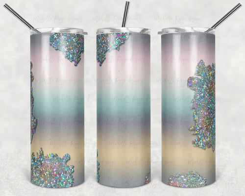 Shiny Pink, Teal, and Yellow Ombre Glitter Geode