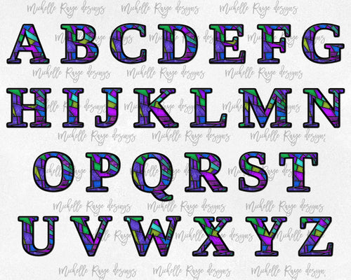 Purple Teal Blue Stained Glass PNG Alphabet