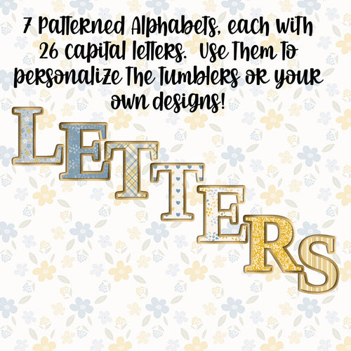 7 Blue and Yellow Alphabet PNG Overlays Sets