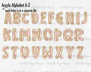 Christmas Argyle Font with Gold Outline - PNG Files for each letter A-Z