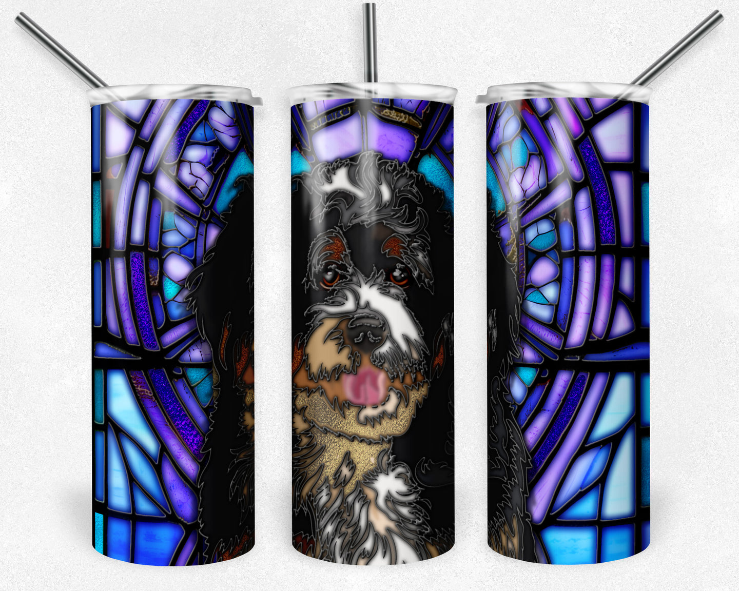 Bernedoodle Dog Stained Glass