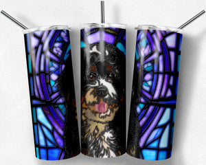 Bernedoodle Dog Stained Glass