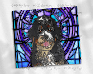 Bernedoodle Dog Stained Glass