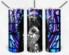 Load image into Gallery viewer, Bernadoodle Black and White Dog Stained Glass