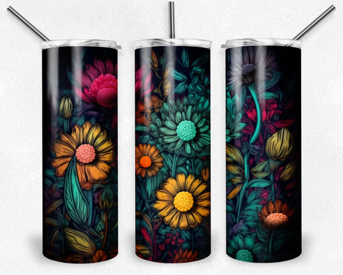 Bright Colored Flower Outlines Design