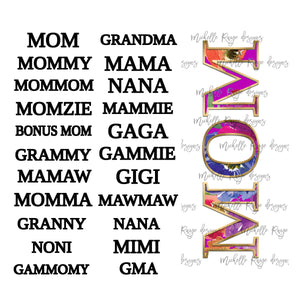 Pink Boho  gold  Cheetah, leopard  with Mom and Grandma names  PNG Overlays