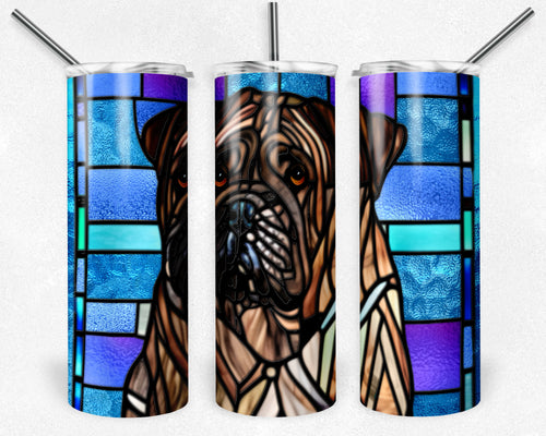 Brindle English Mastiff Dog Stained Glass