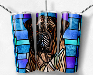 Brindle English Mastiff Dog Stained Glass