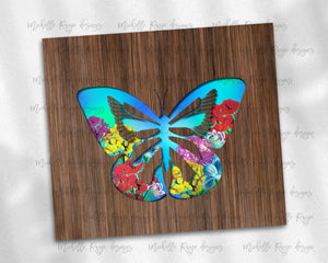 Butterfly Wildflowers on Wood