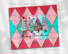 Load image into Gallery viewer, Merry Christmas Medical Trees on Red Pink Teal and Gold Argyle Plaid
