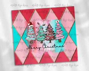 Merry Christmas Medical Trees on Red Pink Teal and Gold Argyle Plaid